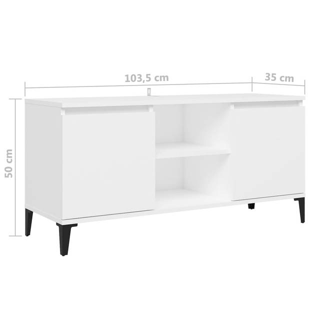 The Living Store TV-meubel Industrieel - 103.5 x 35 x 50 cm - Wit - Bewerkt hout en metaal