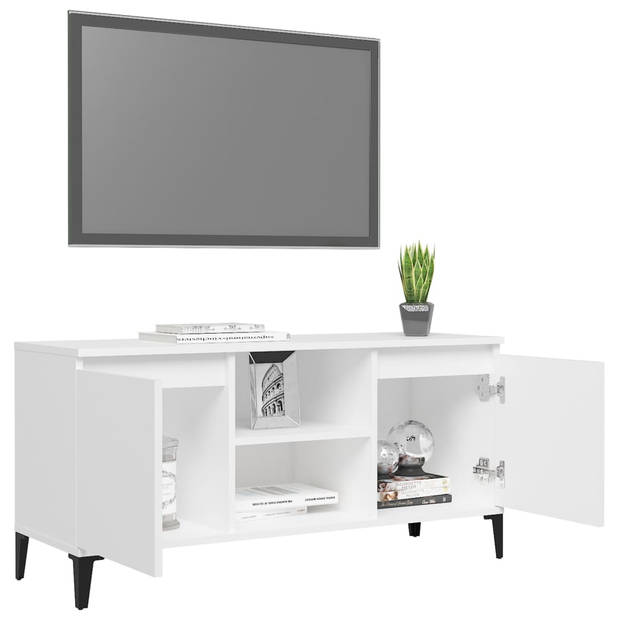 The Living Store TV-meubel Industrieel - 103.5 x 35 x 50 cm - Wit - Bewerkt hout en metaal