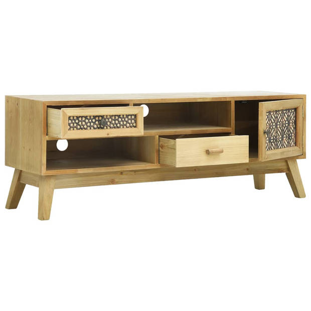 The Living Store Vintage TV-kast - 120x30x42cm - Bruin - MDF - Grenenhouten poten