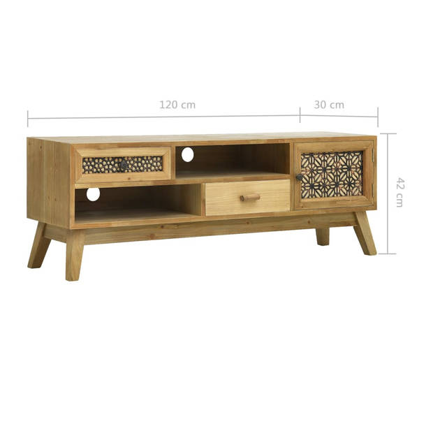 The Living Store Vintage TV-kast - 120x30x42cm - Bruin - MDF - Grenenhouten poten