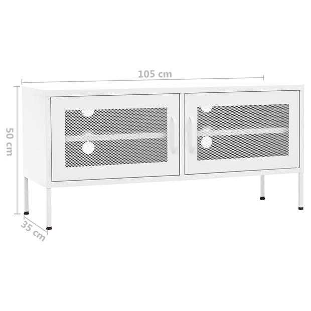 The Living Store Televisiemeubel - 105 x 35 x 50 cm - wit - staal - 2 gaasdeuren - 1 schap - 100 kg draagvermogen