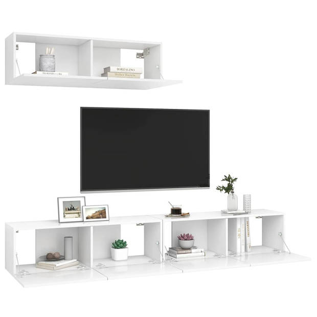 The Living Store TV-meubelset - Muurbevestiging - Wit - 100 x 30 x 30 cm - Spaanplaat