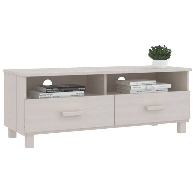 The Living Store HAMAR TV-meubel - 106 x 40 x 40 cm - wit - massief grenenhout en MDF