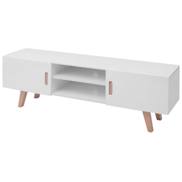 The Living Store Hoogglans TV-meubel - 150 x 35 x 48.5 cm - wit - MDF - beukenhout - staal