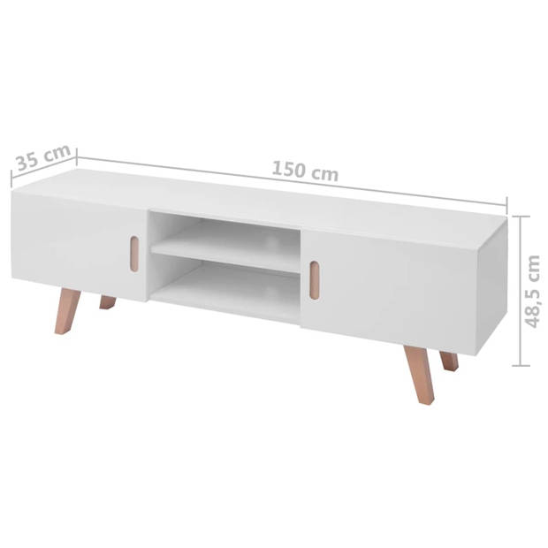 The Living Store Hoogglans TV-meubel - 150 x 35 x 48.5 cm - wit - MDF - beukenhout - staal