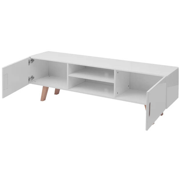 The Living Store Hoogglans TV-meubel - 150 x 35 x 48.5 cm - wit - MDF - beukenhout - staal