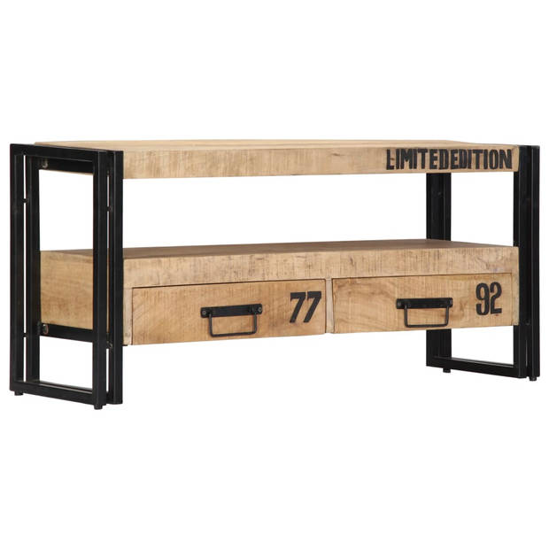 The Living Store TV-kast - Massief mangohout - 100 x 30 x 45 cm - 2 lades - 1 vak