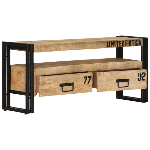 The Living Store TV-kast - Massief mangohout - 100 x 30 x 45 cm - 2 lades - 1 vak