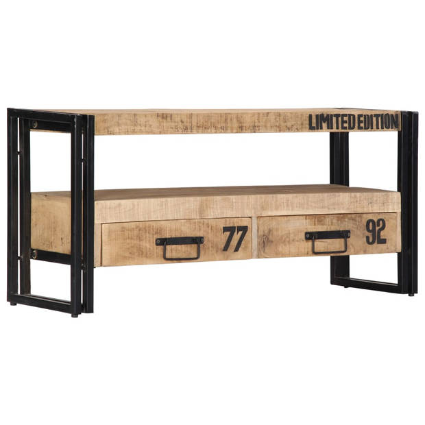 The Living Store TV-kast - Massief mangohout - 100 x 30 x 45 cm - 2 lades - 1 vak