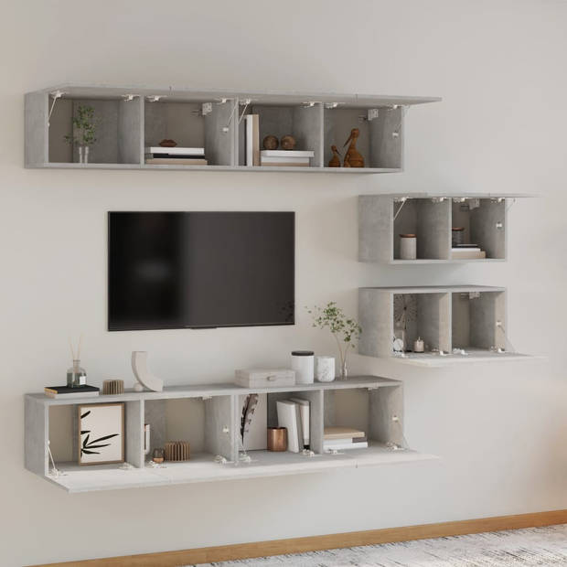 The Living Store TV meubelset - betongrijs - 4x 80x30x30cm / 2x 60x30x30cm