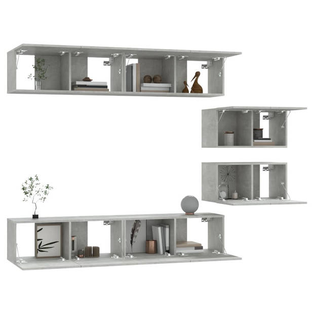 The Living Store TV meubelset - betongrijs - 4x 80x30x30cm / 2x 60x30x30cm