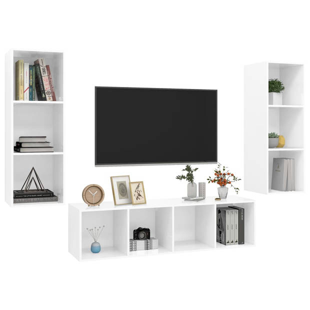 The Living Store Tv-meubelset - Hoogglans wit - 37 x 37 x 107 cm (B x D x H) - 37 x 37 x 142.5 cm (B x D x H)