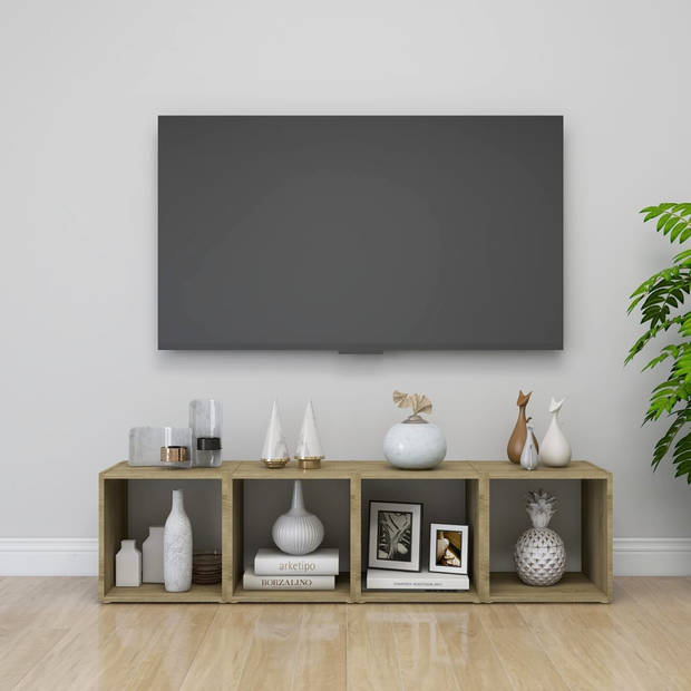 The Living Store Staande televisiekasten - Spaanplaat - 37 x 35 x 37 cm - wit en sonoma eiken