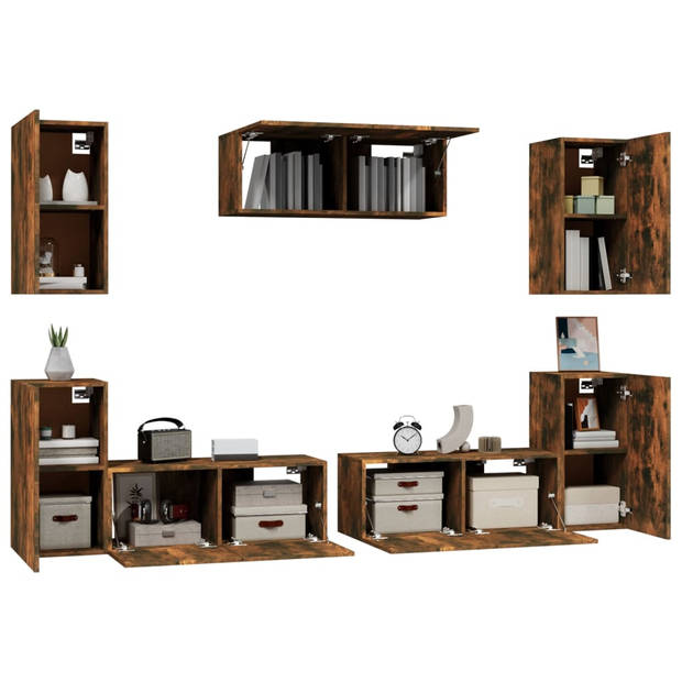 The Living Store TV-meubelset Gerookt Eiken - 3x 80x30x30cm - 4x 30.5x30x60cm