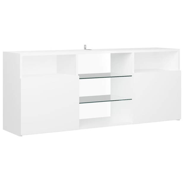 The Living Store Tv-meubel - LED-verlichting - Wit - 120 x 30 x 50 cm - Bewerkt hout en gehard glas