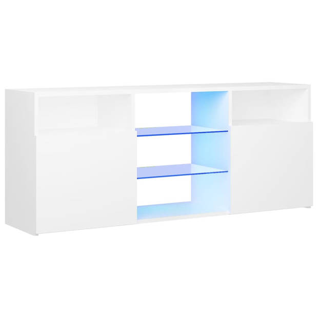 The Living Store Tv-meubel - LED-verlichting - Wit - 120 x 30 x 50 cm - Bewerkt hout en gehard glas