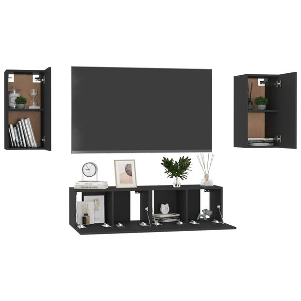 The Living Store Televisiekast Stereokast - 60 x 30 x 30 cm - zwart spaanplaat