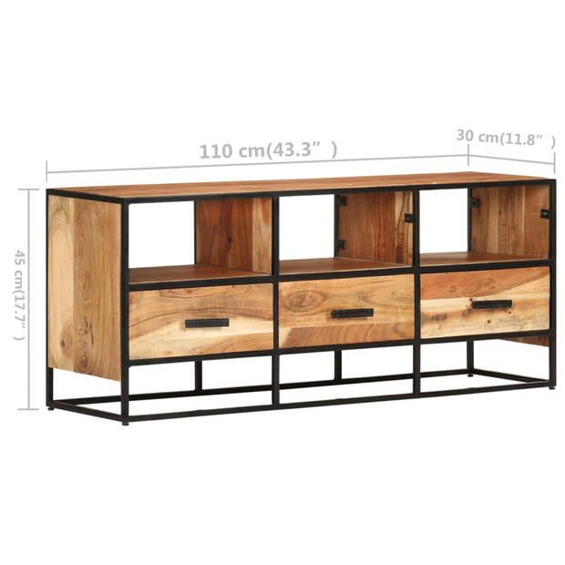 The Living Store TV-meubel Industrial - 110 x 30 x 45 cm - Massief acaciahout met natuurlijke afwerking - Inclusief 3