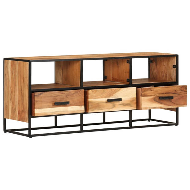 The Living Store TV-meubel Industrial - 110 x 30 x 45 cm - Massief acaciahout met natuurlijke afwerking - Inclusief 3