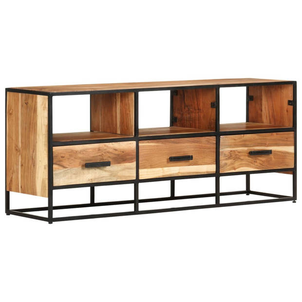 The Living Store TV-meubel Industrial - 110 x 30 x 45 cm - Massief acaciahout met natuurlijke afwerking - Inclusief 3