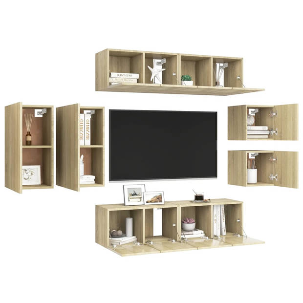 The Living Store Stereokasten TV Meubelset - Sonoma Eiken - 2x 30.5x30x30cm - 2x 30.5x30x60cm - 4x 60x30x30cm