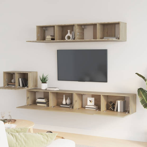 The Living Store Televisiemeubelset - Sonoma eiken - 60x30x30cm - 2x 100x30x30cm - 2x 80x30x30cm