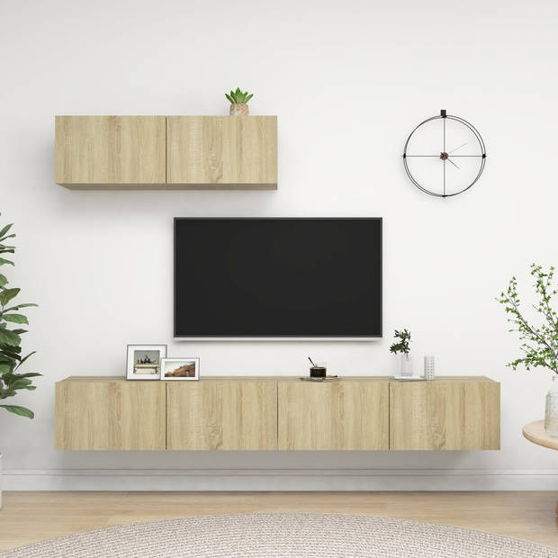 The Living Store TV-meubelset - sonoma eiken - 100 x 30 x 30 cm - spaanplaat