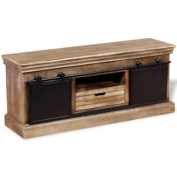 The Living Store TV-meubel Retro - Massief mangohout - 110 x 30 x 45 cm - Handgemaakt en gelakt