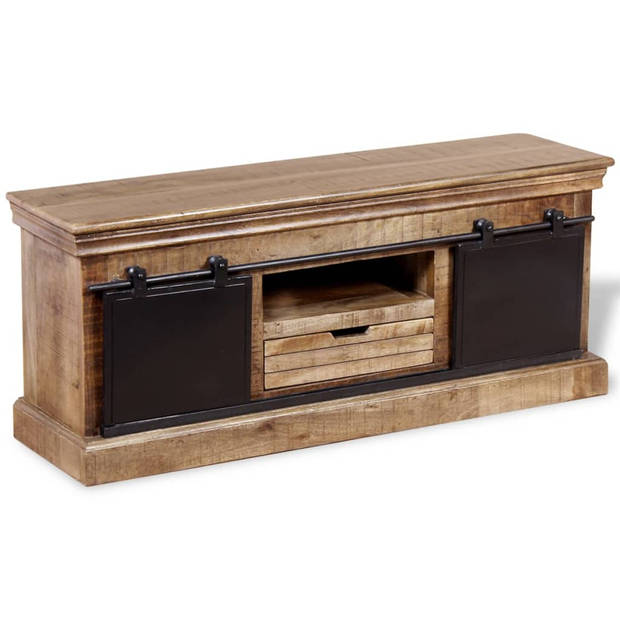 The Living Store TV-meubel Retro - Massief mangohout - 110 x 30 x 45 cm - Handgemaakt en gelakt