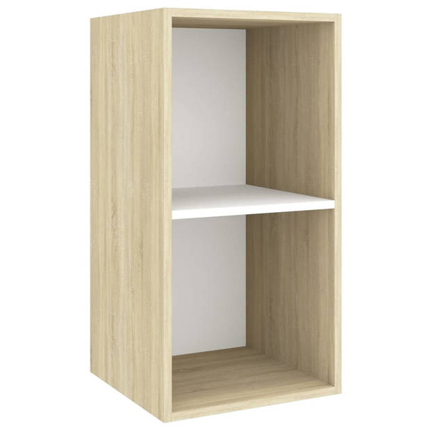 The Living Store TV-meubelset Stereo - 37 x 37 x 72 cm - 37 x 37 x 107 cm - Wit en sonoma eiken - Spaanplaat