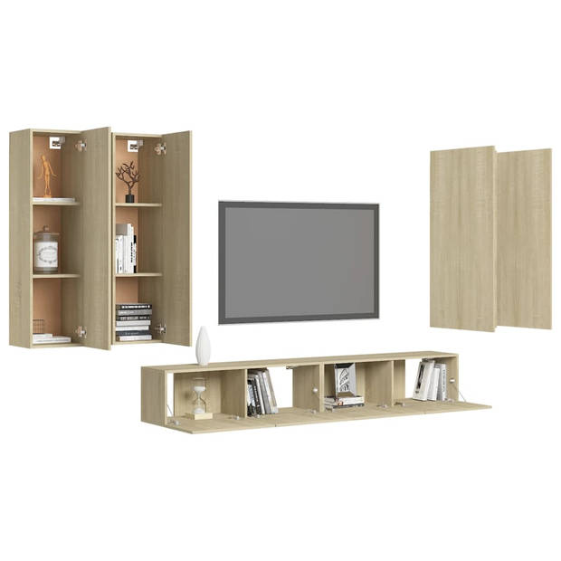 The Living Store Wand-TV Meubelset - Sonoma Eiken - 4x 30.5 x 30 x 110 cm + 2x 100 x 30 x 30 cm