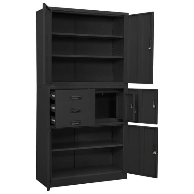 The Living Store Archiefkast - Staal - 90 x 40 x 180 cm - Antraciet