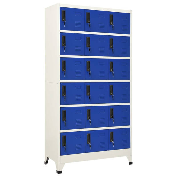 The Living Store Lockerkast Opbergkast - 90 x 40 x 180 cm - Grijs/Blauw