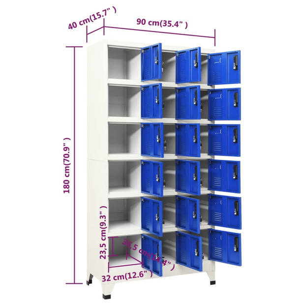 The Living Store Lockerkast Opbergkast - 90 x 40 x 180 cm - Grijs/Blauw