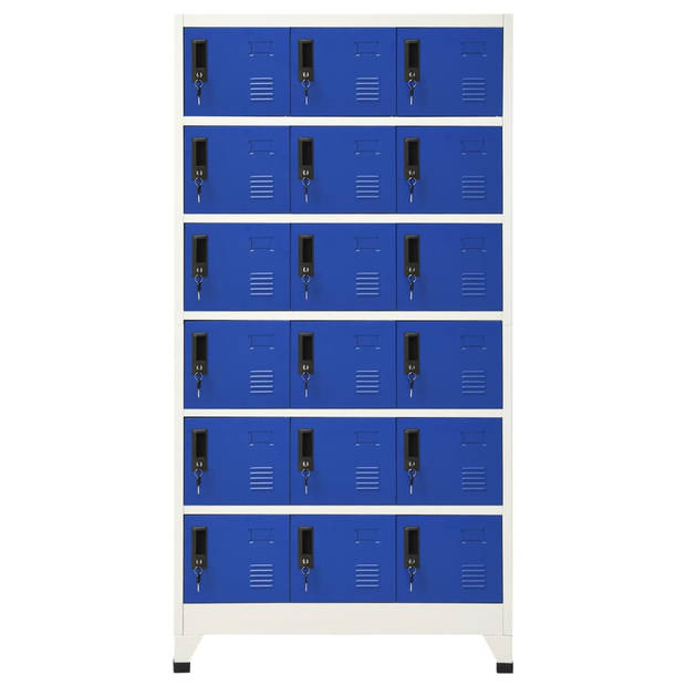 The Living Store Lockerkast Opbergkast - 90 x 40 x 180 cm - Grijs/Blauw