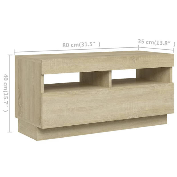 The Living Store TV-meubel - TV-meubel met LED-verlichting - 260x35x40 cm - Sonoma eiken