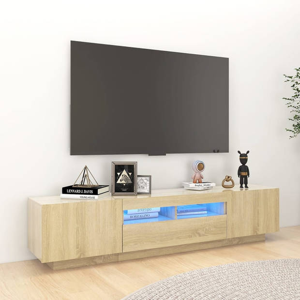 The Living Store TV-meubel Sonoma Eiken - 180 x 35 x 40 cm - RGB LED-verlichting