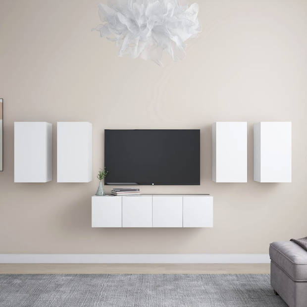 The Living Store Televisiemeubelset Wit - 4x 30.5 x 30 x 60 cm + 2x 60 x 30 x 30 cm - Spaanplaat