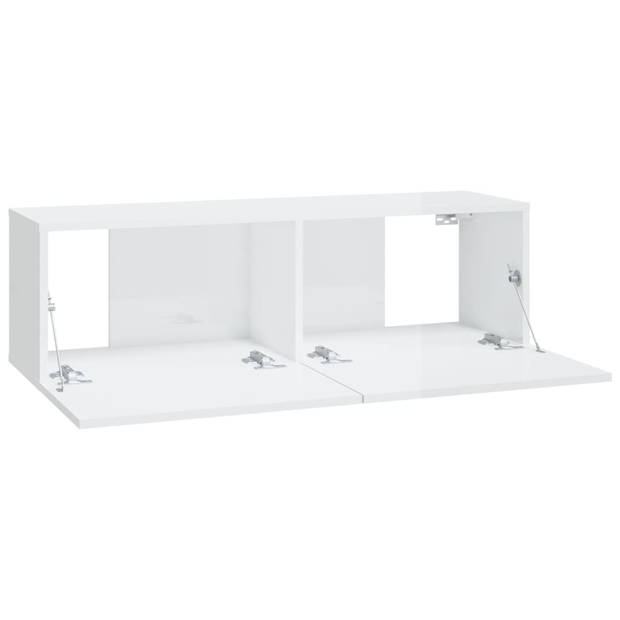 The Living Store Wandgemonteerd Tv-meubel - Hoogglans Wit - 100 x 30 x 30 cm - Bewerkt Hout