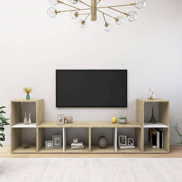 The Living Store Televisiemeubel - Klassiek - 72 x 35 x 36.5 cm - Wit en Sonoma eiken