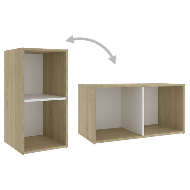 The Living Store TV-meubelset Sonoma Eiken - 4x 37x35x37cm - 2x 72x35x36.5cm - wit hifi-kastenset