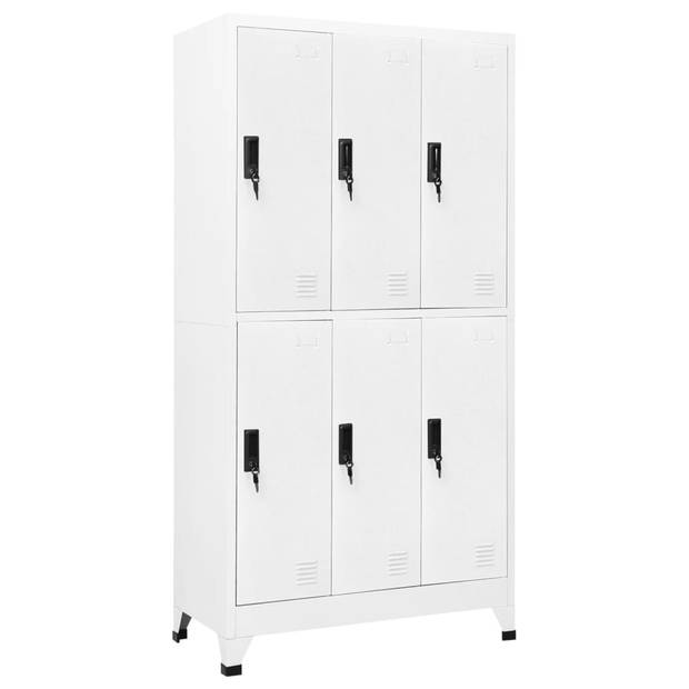 The Living Store Lockerkasten - Staal - 90x45x180 cm - Wit - Met 6 deuren