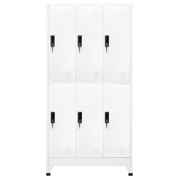 The Living Store Lockerkasten - Staal - 90x45x180 cm - Wit - Met 6 deuren