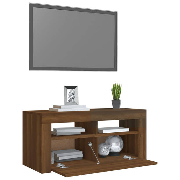 The Living Store TV-meubel Bruineiken - TV-meubel - 90x35x40 cm - LED-verlichting