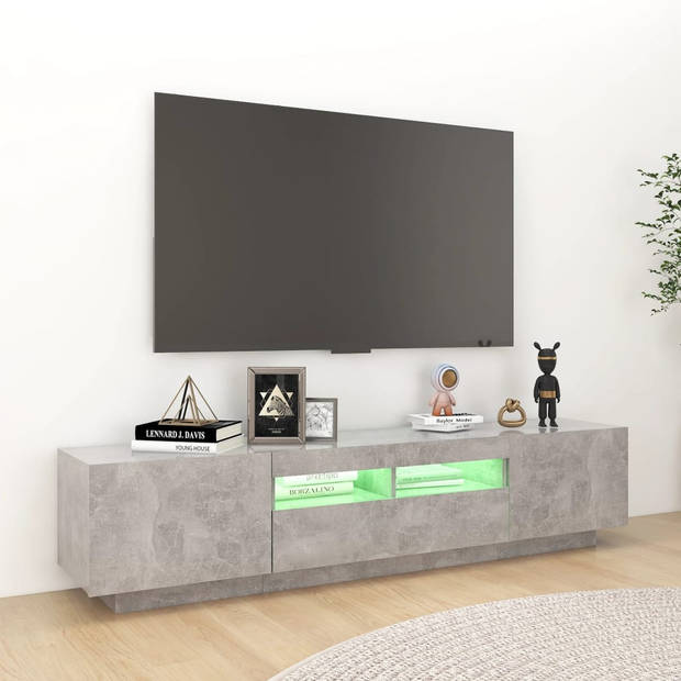 The Living Store Tv-meubel Betongrijs Hifi-kast 180x35x40cm - LED-verlichting - USB-aansluiting