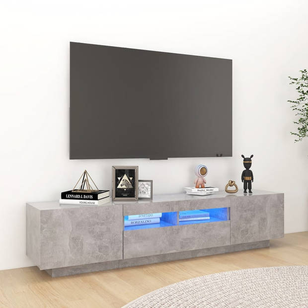 The Living Store Tv-meubel Betongrijs Hifi-kast 180x35x40cm - LED-verlichting - USB-aansluiting