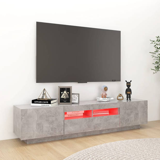 The Living Store Tv-meubel Betongrijs Hifi-kast 180x35x40cm - LED-verlichting - USB-aansluiting