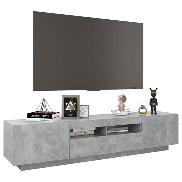 The Living Store Tv-meubel Betongrijs Hifi-kast 180x35x40cm - LED-verlichting - USB-aansluiting