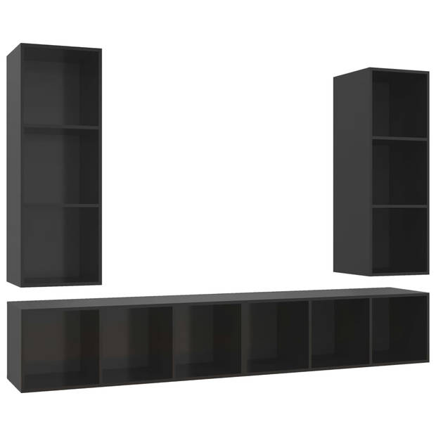 The Living Store Televisiewandmeubelset - Hoogglans zwart - Spaanplaat - 107 cm - 4 x tv-meubel