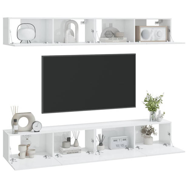 The Living Store Tv-meubel Wandmontage - Hoogglans wit - 100 x 30 x 30 cm - Stevig bewerkt hout